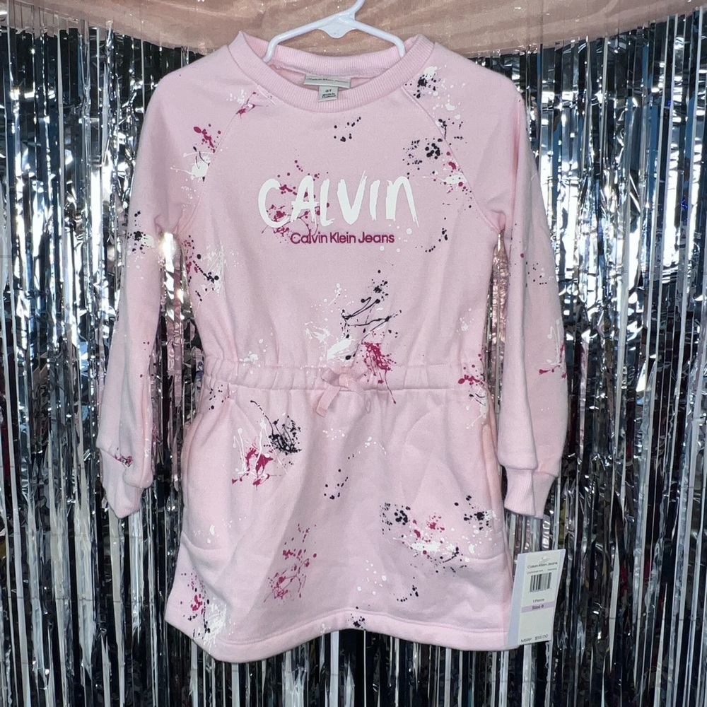 NWT Calvin Klein Toddler Girls Pink Sweater Dress - 3T